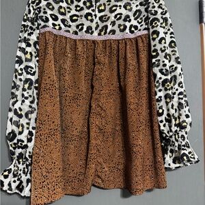 Entro Animal Print Blouse with Black and Yellow Accents